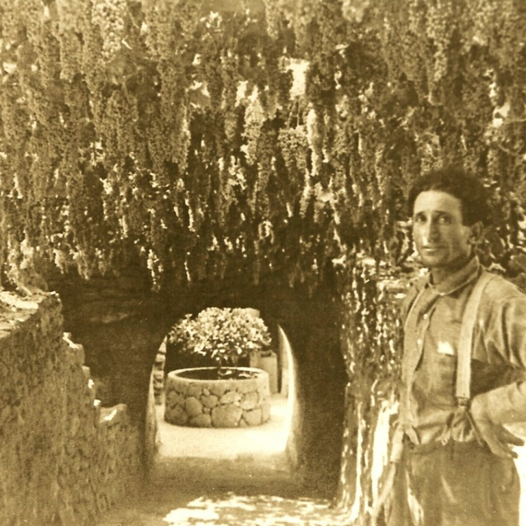 Baldassare+Forestiere+at+Entrance+circa+1920s a person standing in front of a tree
